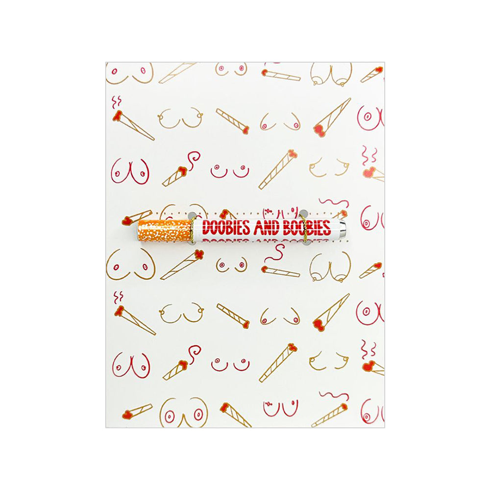 Doobies Boobies One Hitter Kard white Doobies and Boobies greeting card with line-art pattern and mounted one-hitter