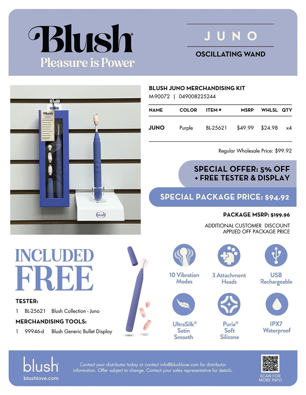 Blush Juno Merchandising Kit Blush Juno blue oscillating wand merchandising display panel
