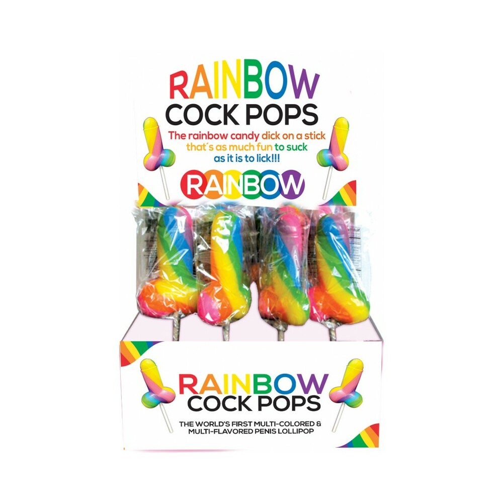 Rainbow Cock-Pops (Display) Rainbow Cock Pops display with 12 wrapped striped lollipops