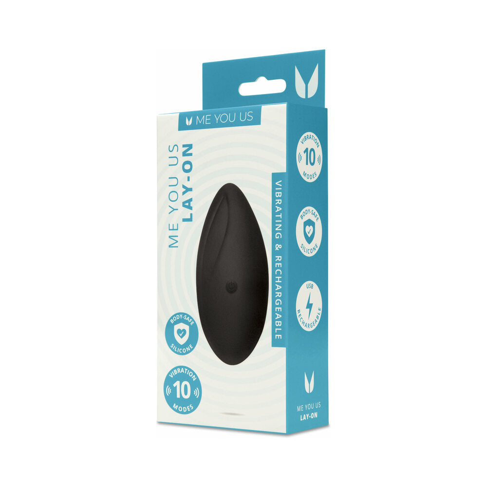 Me You Us Lay-On Vibrator Black Black Me You Us Lay-On vibrator in teal-white box