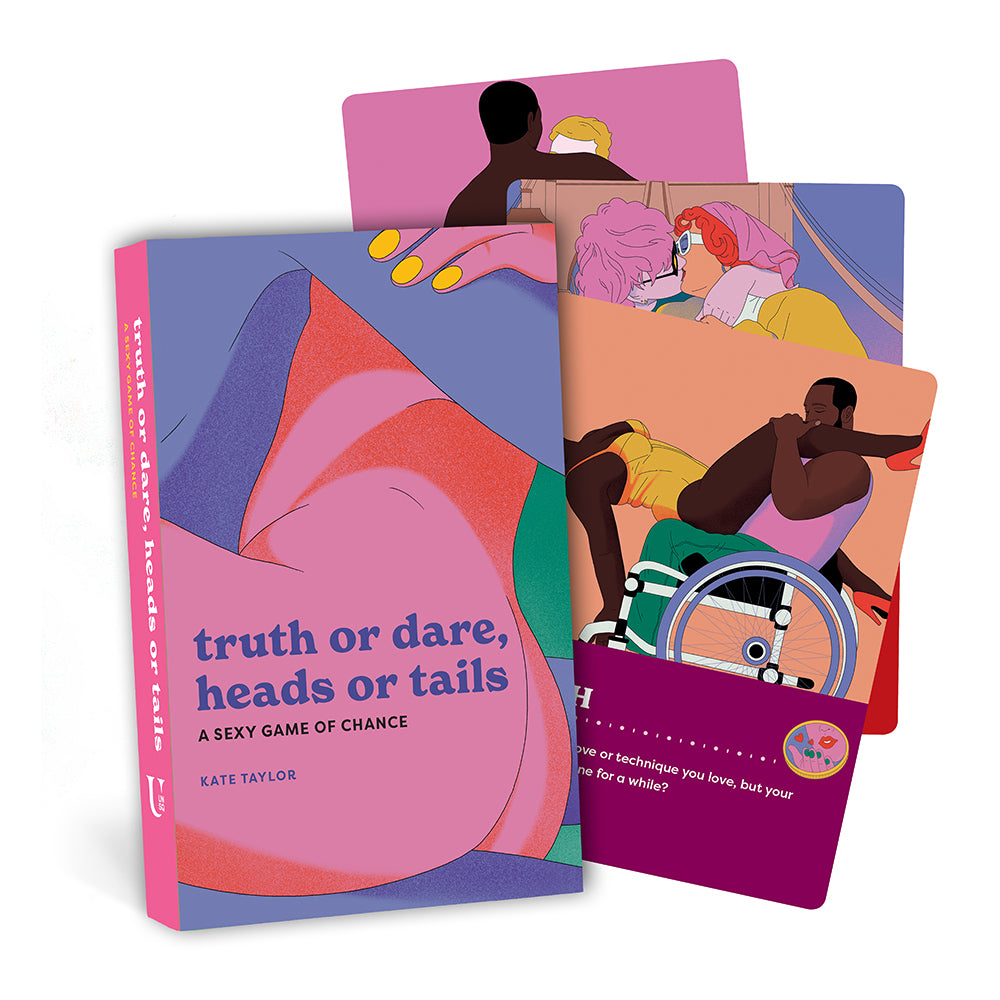 Truth or Dare, Heads or Tails: A Sexy Game of Chance Pink Truth or Dare Heads or Tails box with colorful cards and spinner graphic