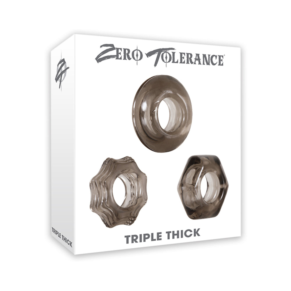 Zero Tolerance Triple Thick 3-Piece Cockring Set Smoke Zero Tolerance Triple Thick smoke ring three-piece set retail box