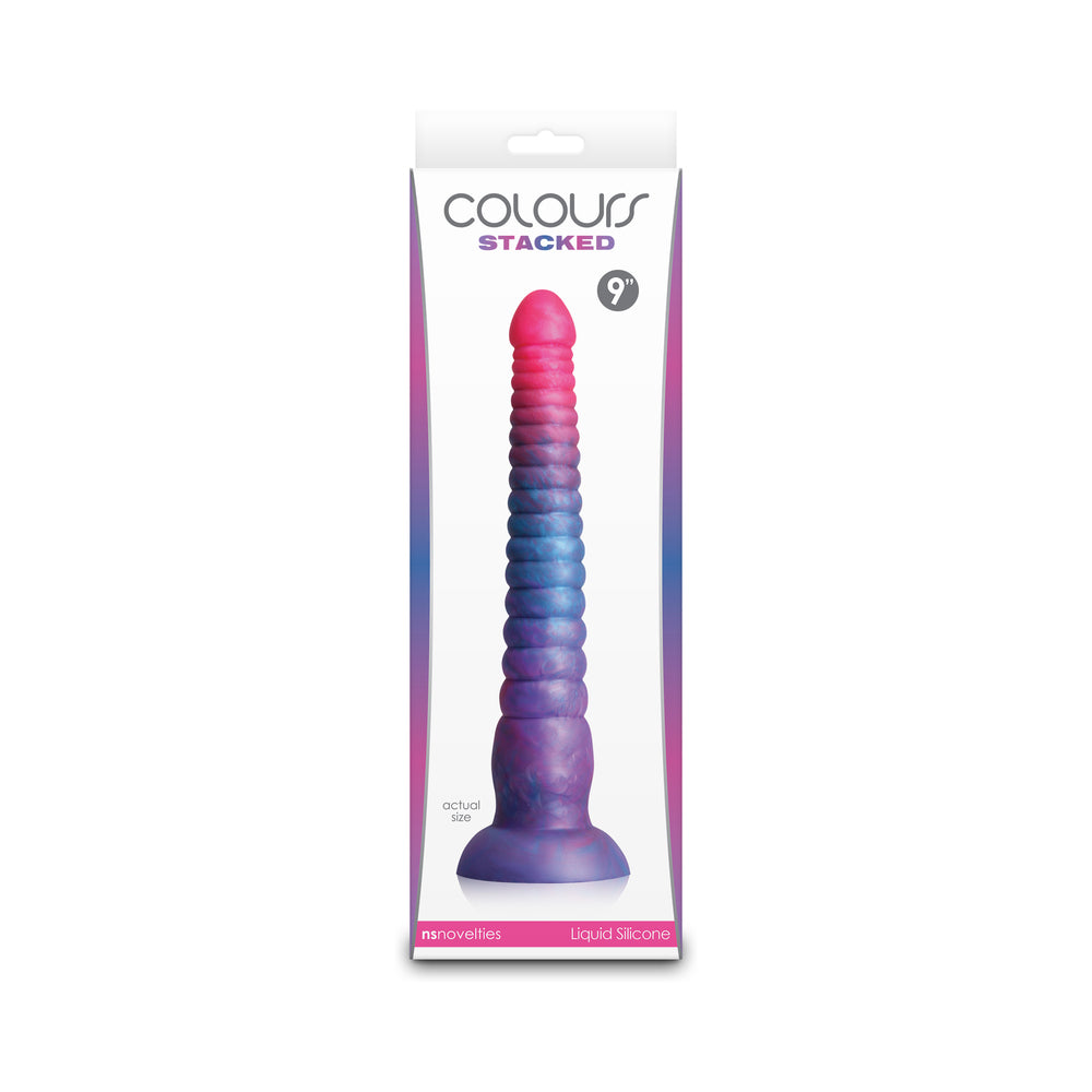 Colours Stacked 9 in. Dildo Pink/Blue Colours Stacked 9-inch pink purple and blue ringed dildo in tall box