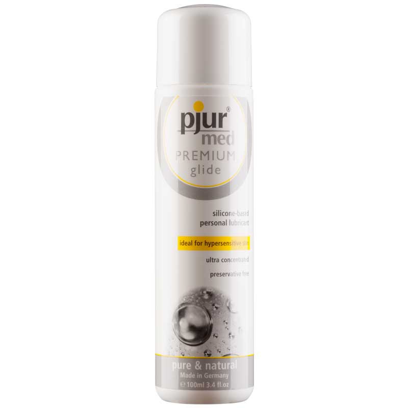 Pjur Med Premium Silicone Glide 100ml White 100 ml pjur med Premium Glide bottle with silver cap and aqua lower label