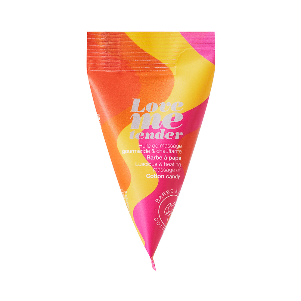 Love to Love Love Me Tender Luscious & Heating Massage Oil Cotton Candy 0.33 oz. Love Me Tender cotton candy massage oil in orange and pink sachet