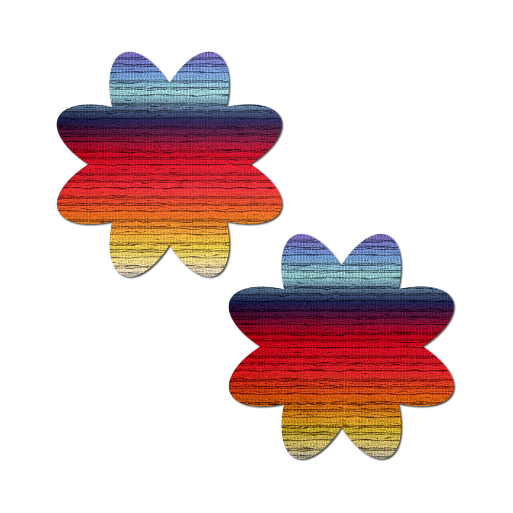 Pastease Retro Horizon Color Petal Breast Pasties Pastease retro horizon stripe petal breast pasties matching pair with layered blue, purple, red, orange and yellow bands