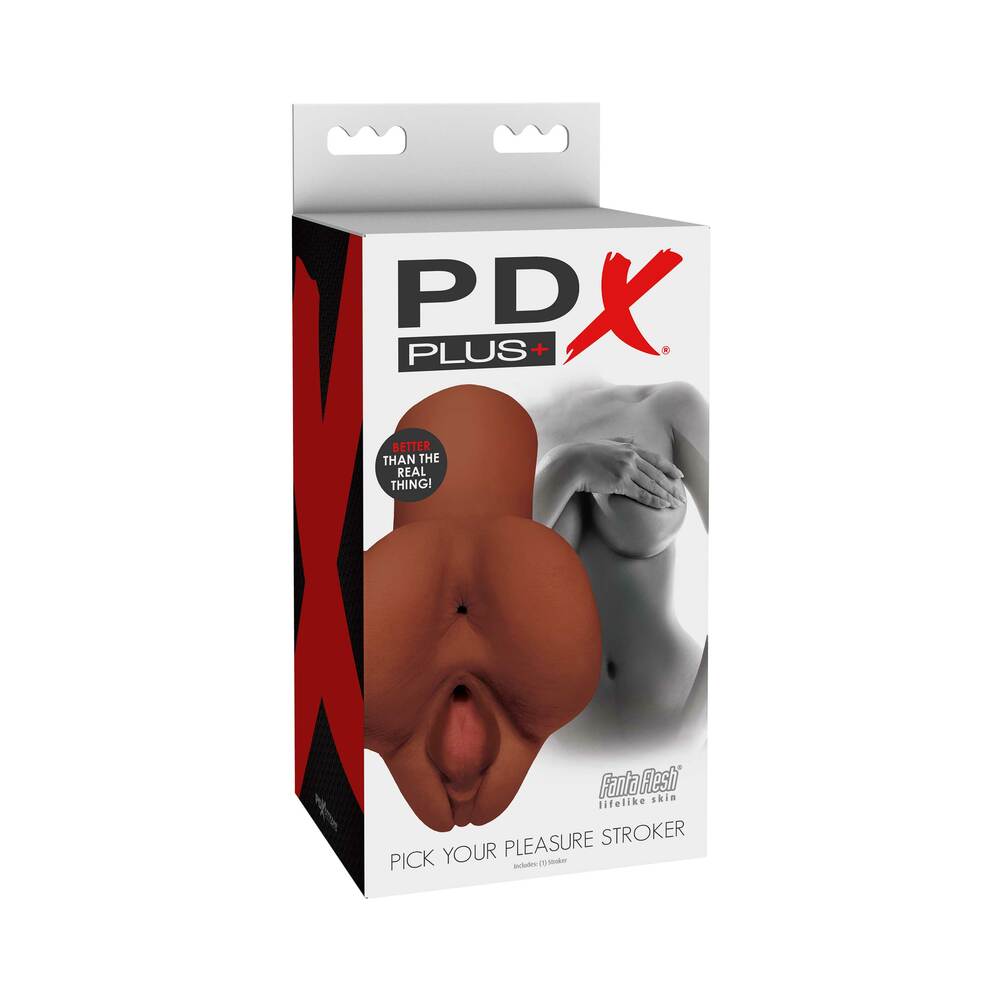 PDX Plus Pick Your Pleasure Dual Entry Stroker Brown PDX Plus Pick Your Pleasure brown stroker retail box
