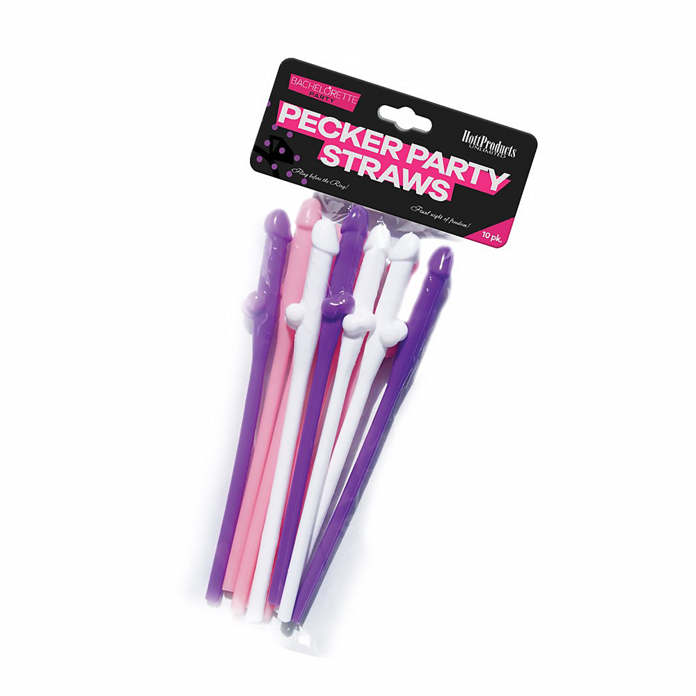 Bachelorette Party Pecker Party Straws 10-Pack Pecker Party Straws ten assorted straws in clear hanging package