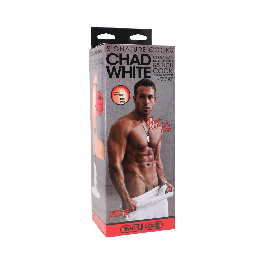 Signature Cocks - Chad White 8.5 Inch ULTRASKYN Cock with Removable Vac-U-Lock Suction Cup Vanilla Chad White 8.5-inch Signature Cock retail package