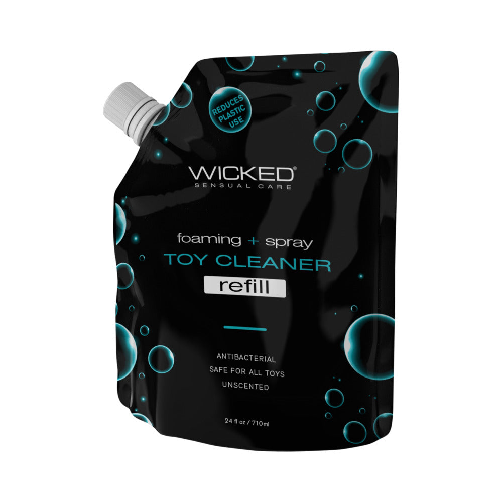 Wicked Foaming & Spray Toy Cleaner Refill 24 oz. black Wicked foaming and spray toy cleaner refill pouch with teal bubble graphics