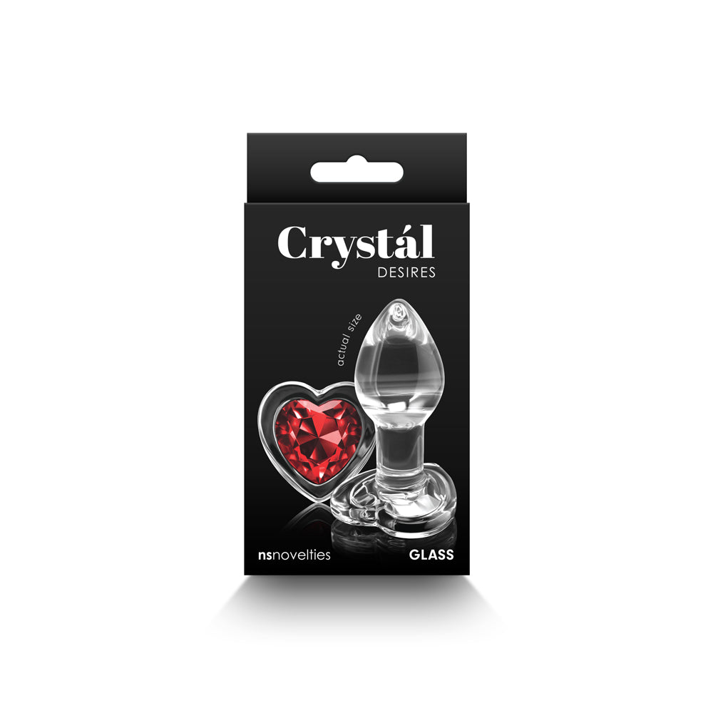 Crystal Desires Red Heart Gem Glass Plug Small Crystal Desires small glass plug in black retail box