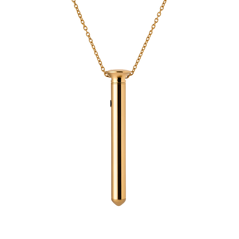 Crave Vesper Mini 24K Gold 24K gold Crave Vesper Mini pendant vibrator hanging from chain