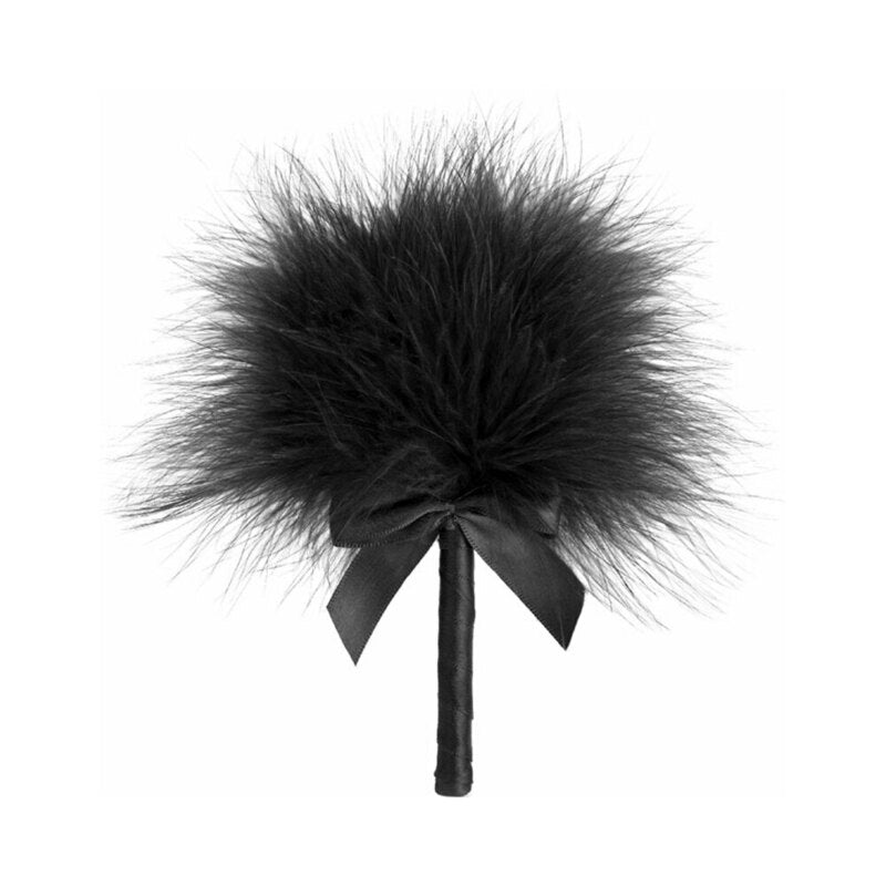 Bijoux Indiscrets Tickle Me Tickler compact black Tickle Me feather plume with wrapped handle and small satin bow