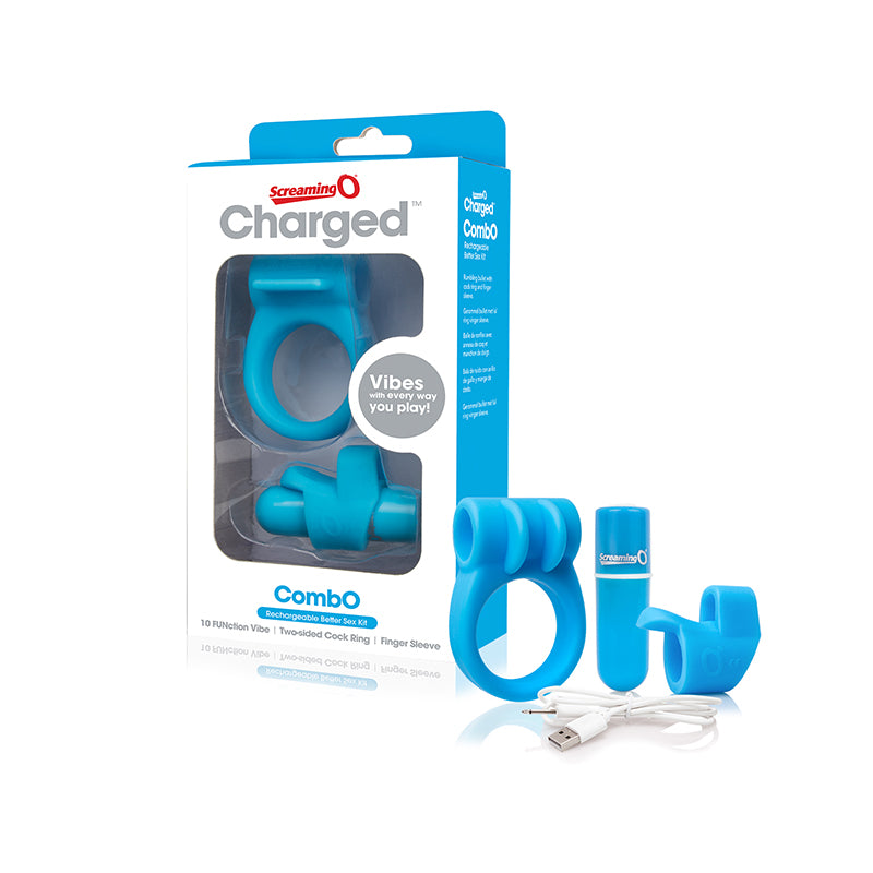 Screaming O Charged CombO Kit #1 - Blue Screaming O Charged CombO Blue Kit components beside blue white retail carton
