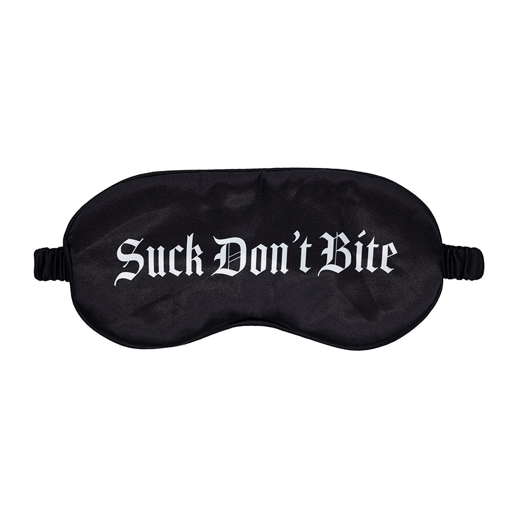 Ouch! Suck Don''t Bite Printed Mask Satin Black Black Ouch satin blindfold printed with Suck Don't Bite text