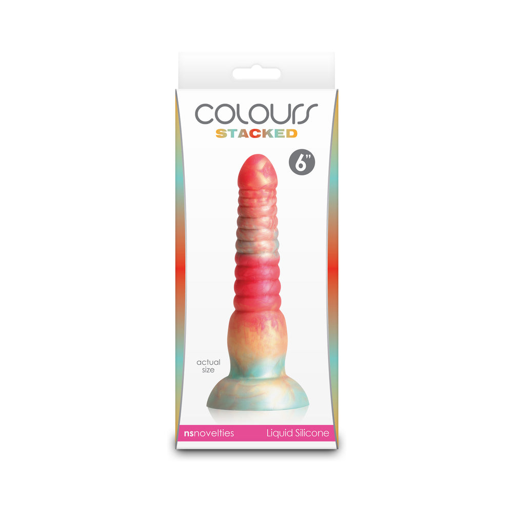 Colours Stacked 6 in. Dildo Red/Gold Colours Stacked 6-inch red gold and turquoise ringed dildo in box