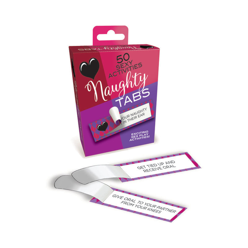 Naughty Tabs Game pink Little Genie Naughty Tabs box with two silver peel-open activity tabs