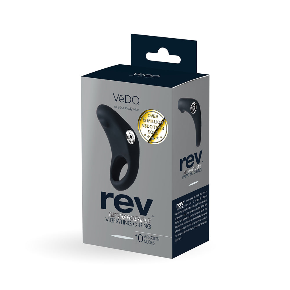 VeDO Rev Rechargeable Vibrating C-Ring Black black VeDO Rev vibrating C-ring in gray and black retail box