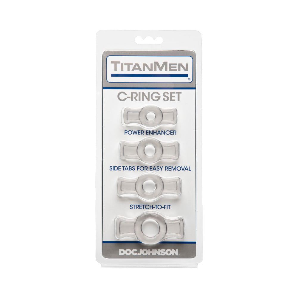 TitanMen - Cock Ring Set Clear TitanMen Clear Ring Set four clear rings mounted on gray retail card