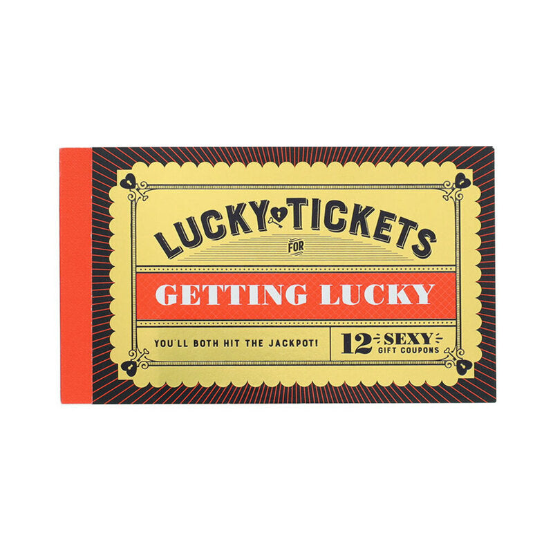 Lucky Tickets for Getting Lucky Gift Coupons Lucky Tickets booklet with yellow red and black jackpot graphics