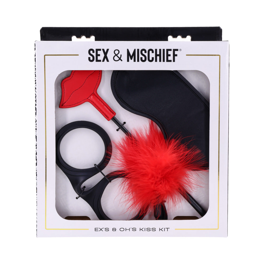 Sportsheets Sex & Mischief Ex''s & Oh''s Kiss Kit Ex's and Oh's Kiss Kit in white window box with red and black accessories