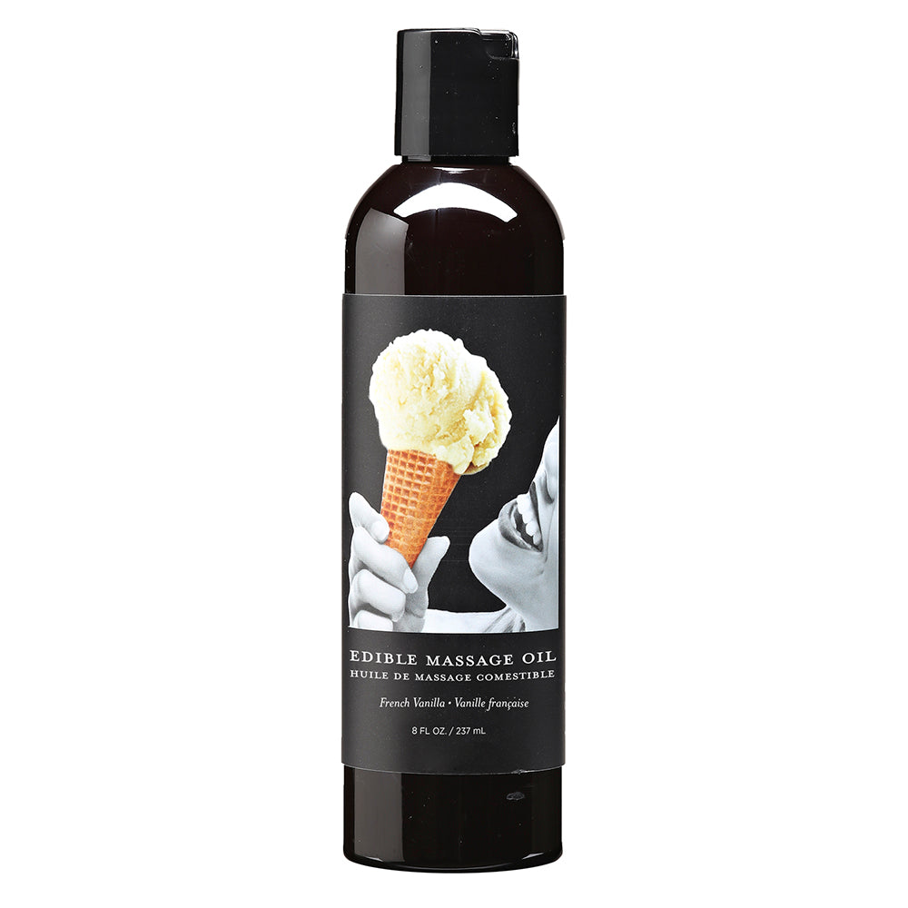 Earthly Body Edible Massage Oil Vanilla 8oz Earthly Body Vanilla dark massage oil bottle with ice cream label