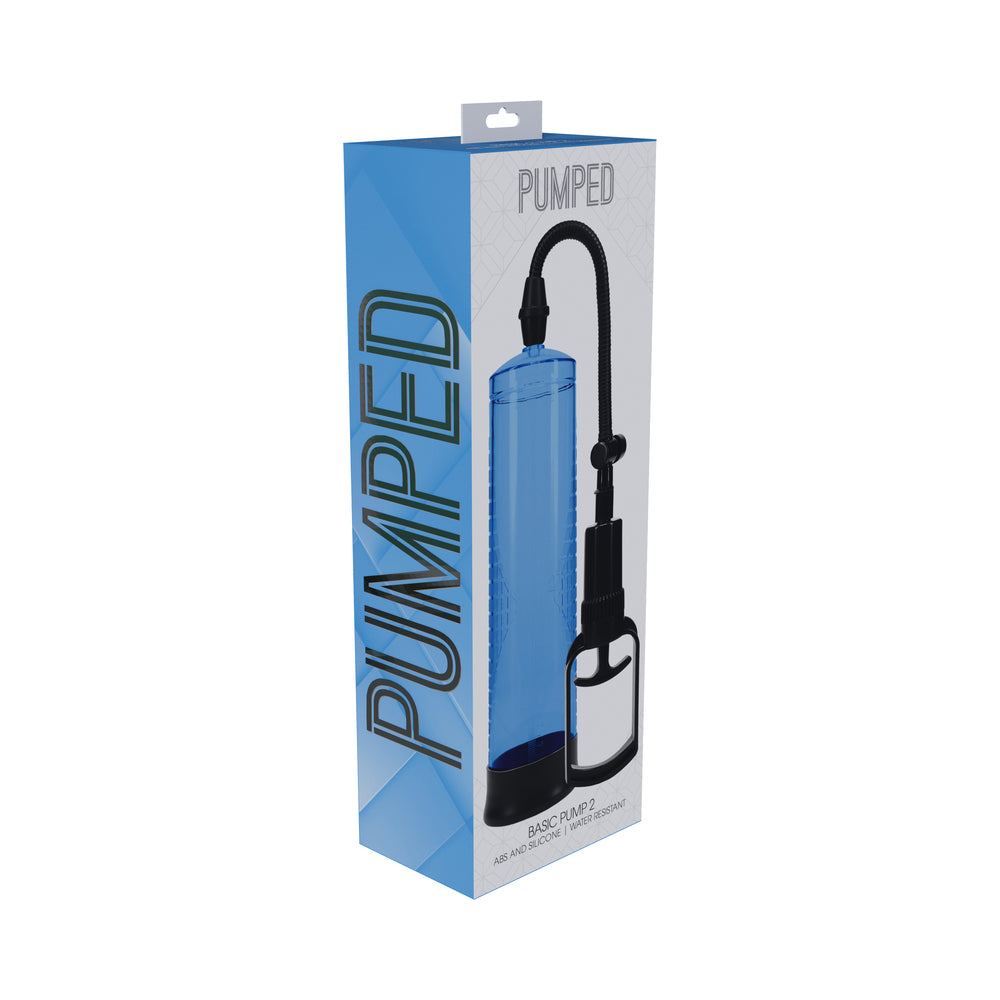 Pumped Basic Pump 2 Water Resistant Blue Blue Shots Pumped Basic Pump 2 with black hose and hand pump in retail packaging