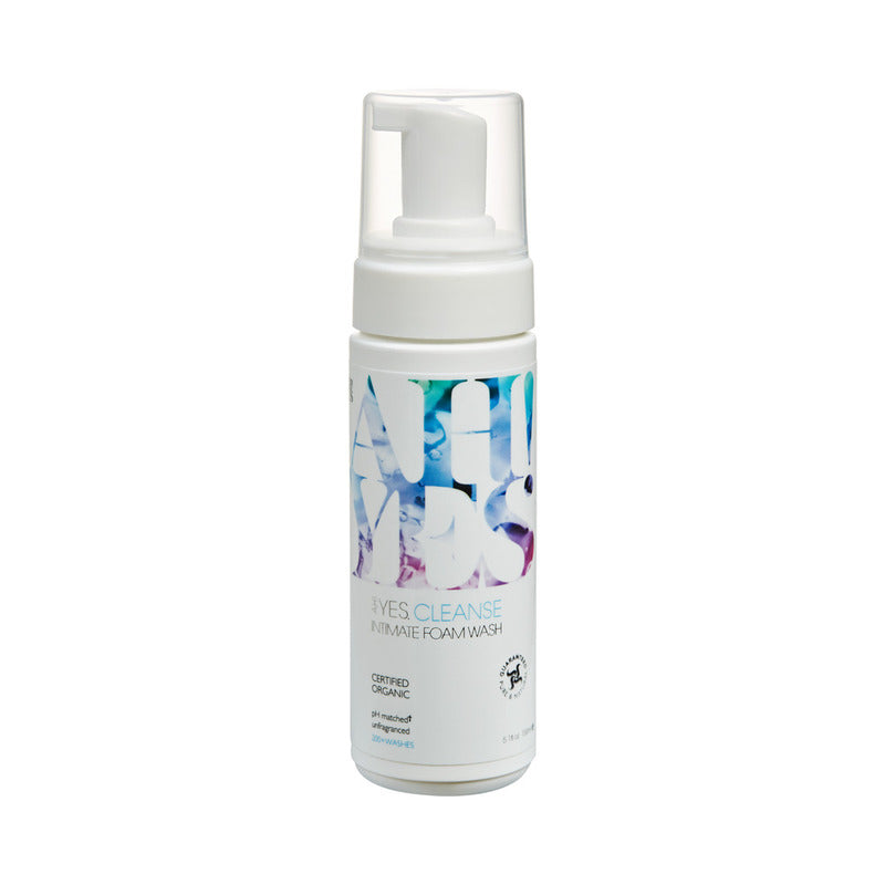AH! YES CLEANSE Intimate Foam Wash Unfragranced 5.1 oz. front view of AH YES CLEANSE white foaming pump bottle