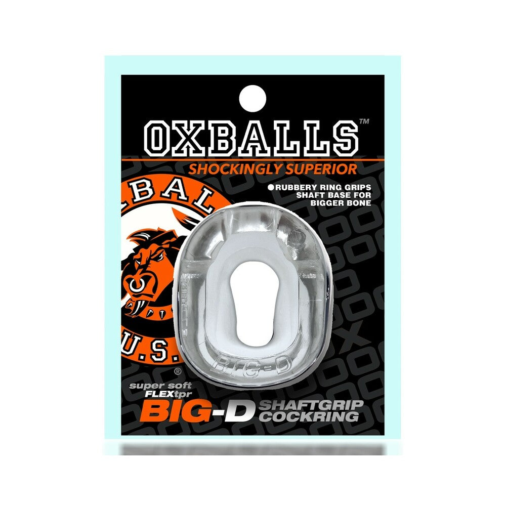 Oxballs Big-D Shaft Grip Cockring Clear Oxballs Big-D clear shaft-grip cock ring in package