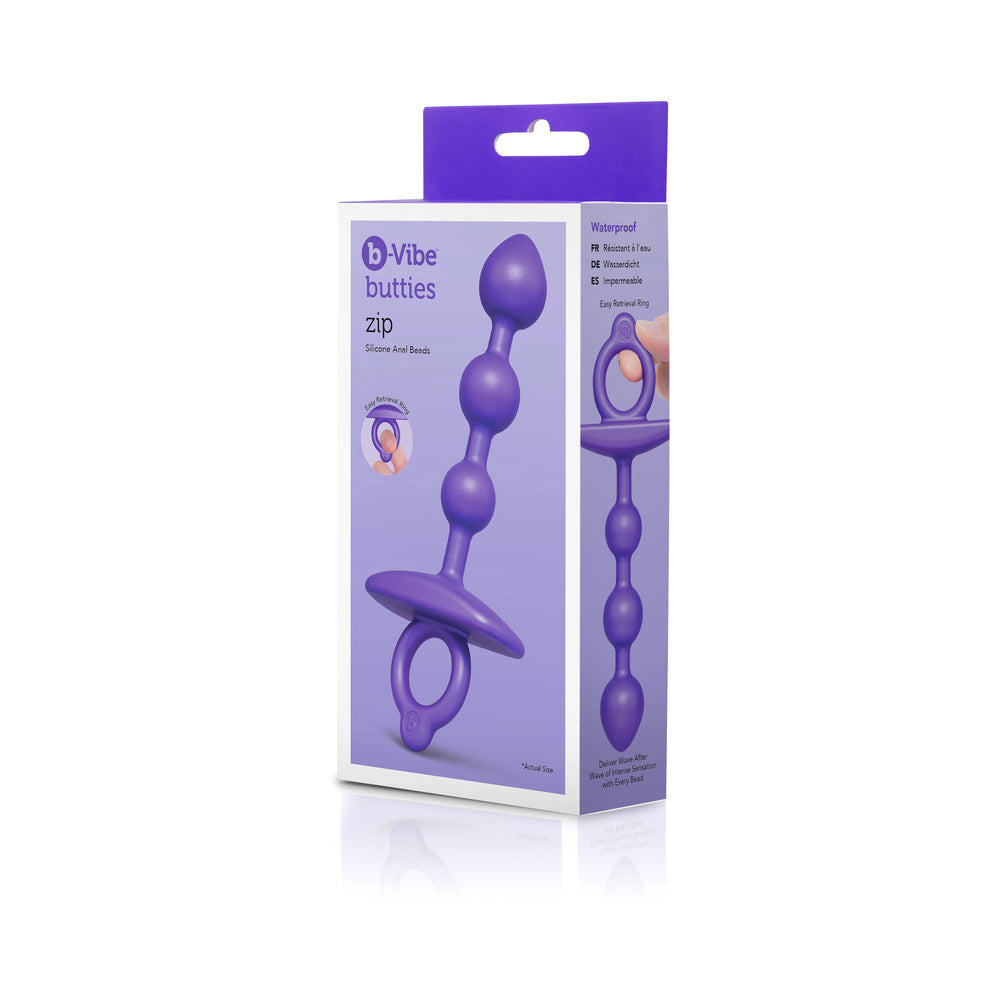 b-Vibe Butties Zip Silicone Anal Bead b-Vibe Butties Zip purple anal beads in retail box