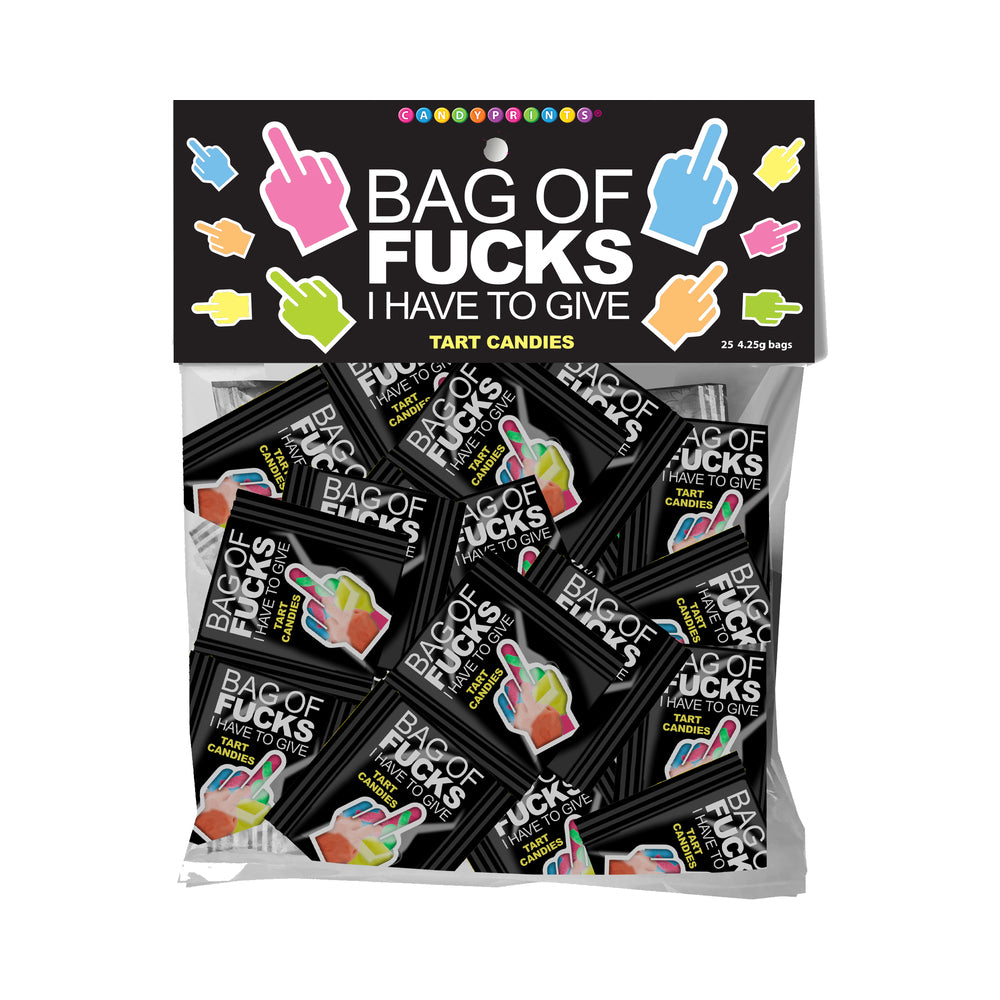 Bag Of Fucks I Have To Give Bag of 25 Clear bag containing 25 black Bag of Fucks candy mini packs