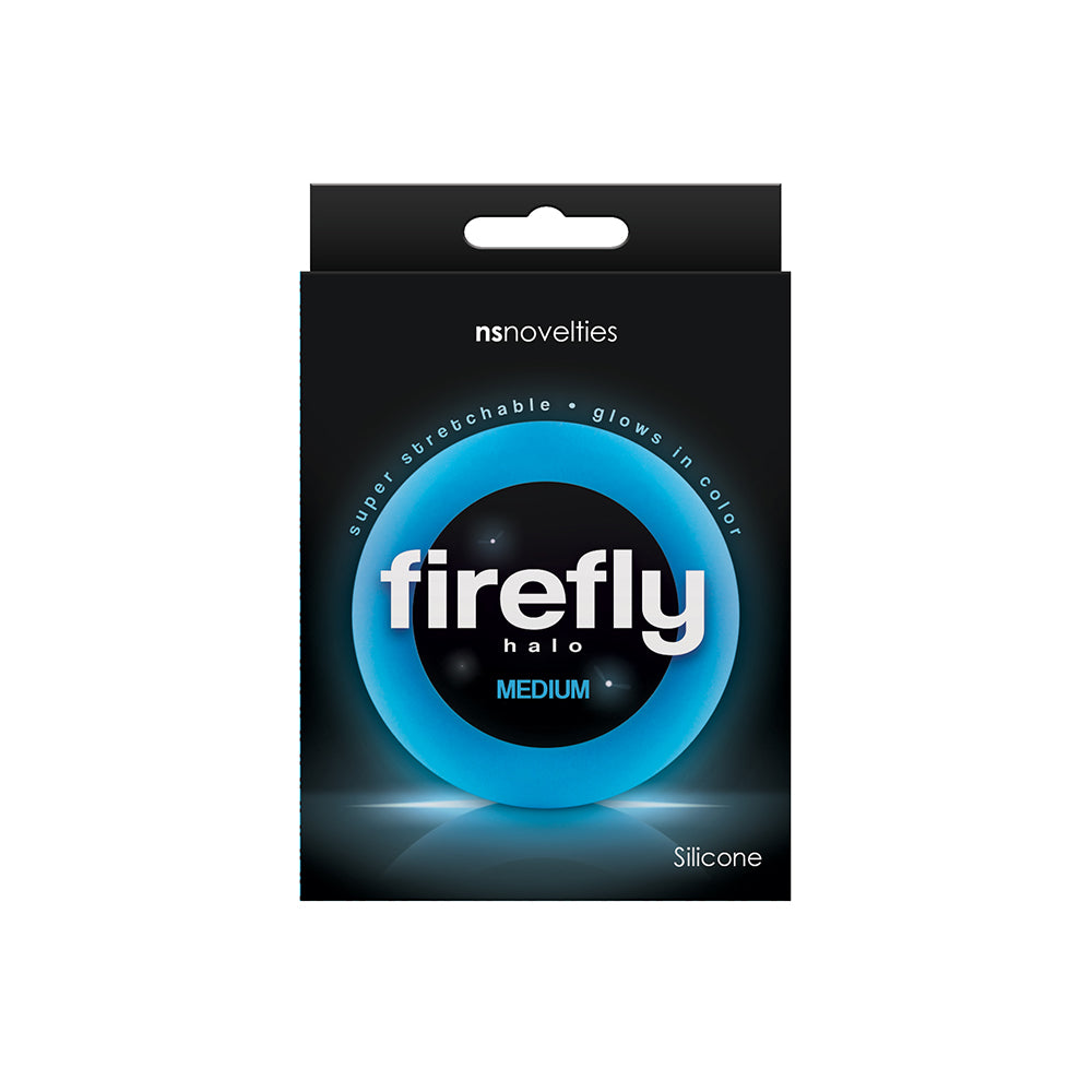 Firefly Halo Cock Ring Medium Blue Firefly Halo Medium Blue Silicone Ring package