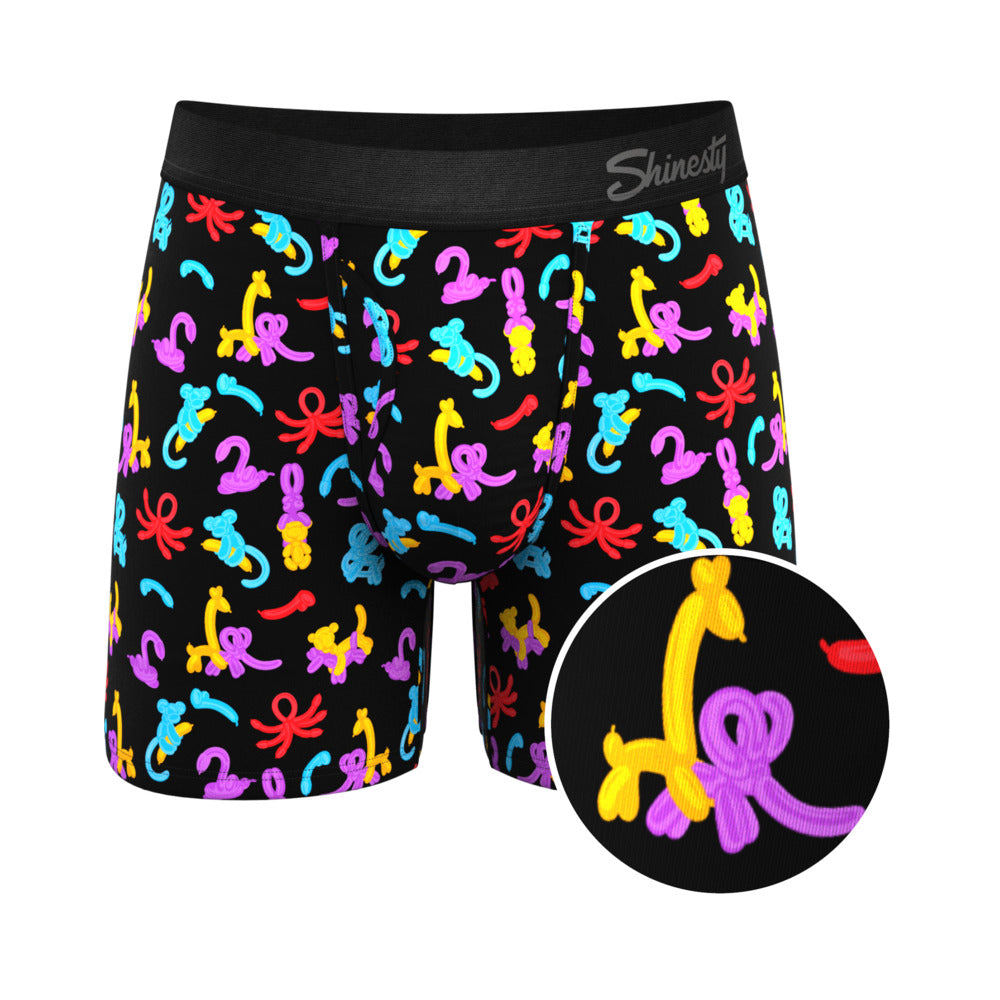 Shinesty The Knot Tonights Balloon Animal Ball Hammock Pouch Underwear with Fly 2XL Front view of Shinesty Knot Tonights size 2XL balloon-print pouch underwear