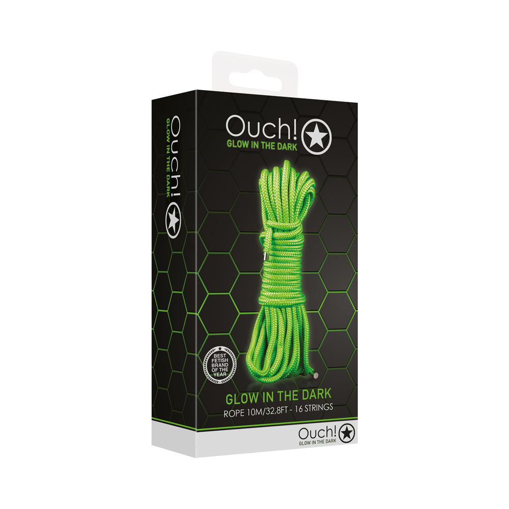 Ouch! Glow in the Dark Rope 10 m / 33 ft. Neon Green Ouch neon-green 10-meter rope in black retail box