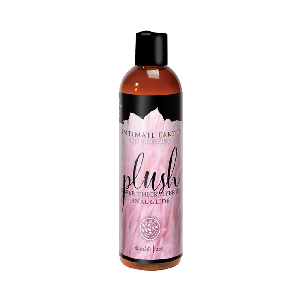 Intimate Earth Plush Super Thick Hybrid Anal Glide 2 oz. Intimate Earth Plush 2 oz amber bottle with pink label