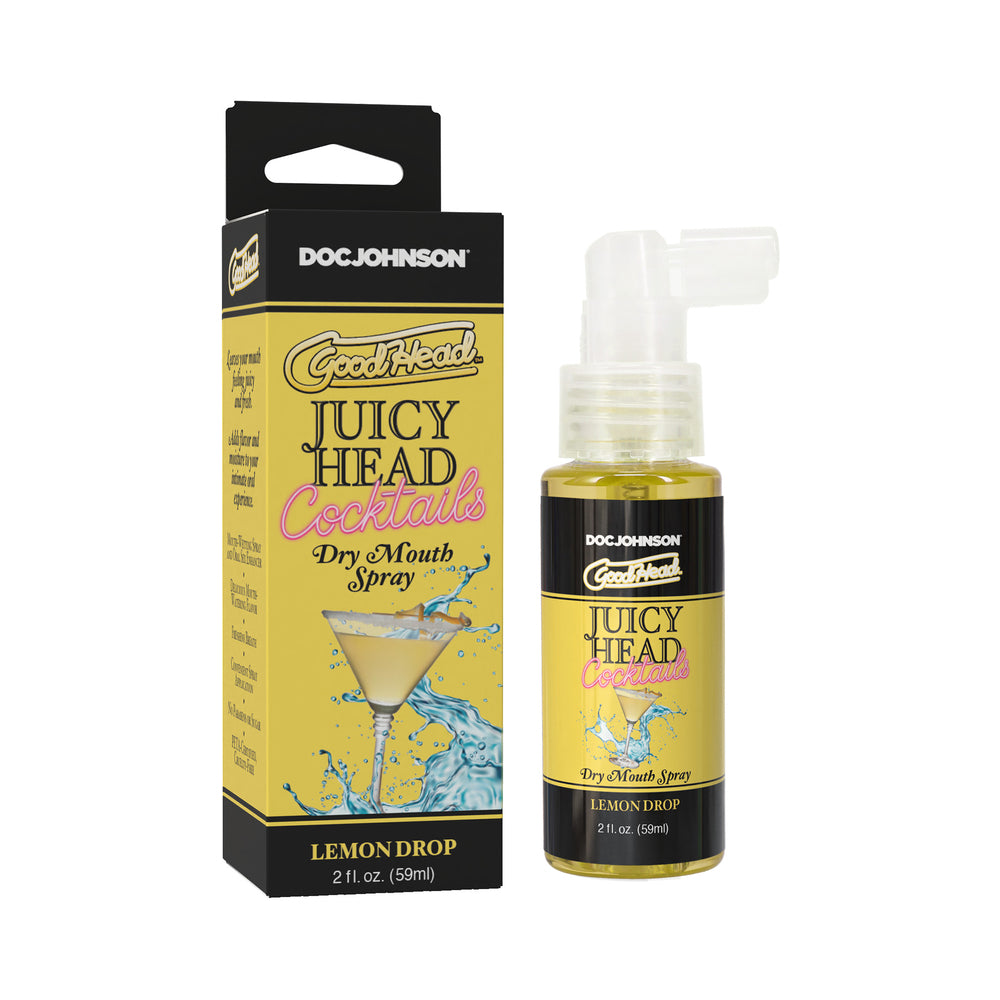 GoodHead Juicy Head Cocktails Dry Mouth Spray Lemon Drop 2 oz. Juicy Head Lemon Drop 2 oz pump spray beside yellow box