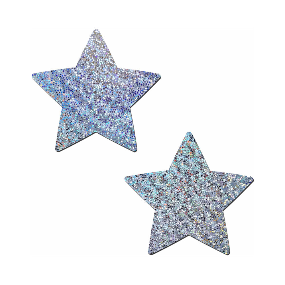 Pastease Glitter Star Pasties Silver silver five-point star Pastease pasties with dense multicolor sparkle