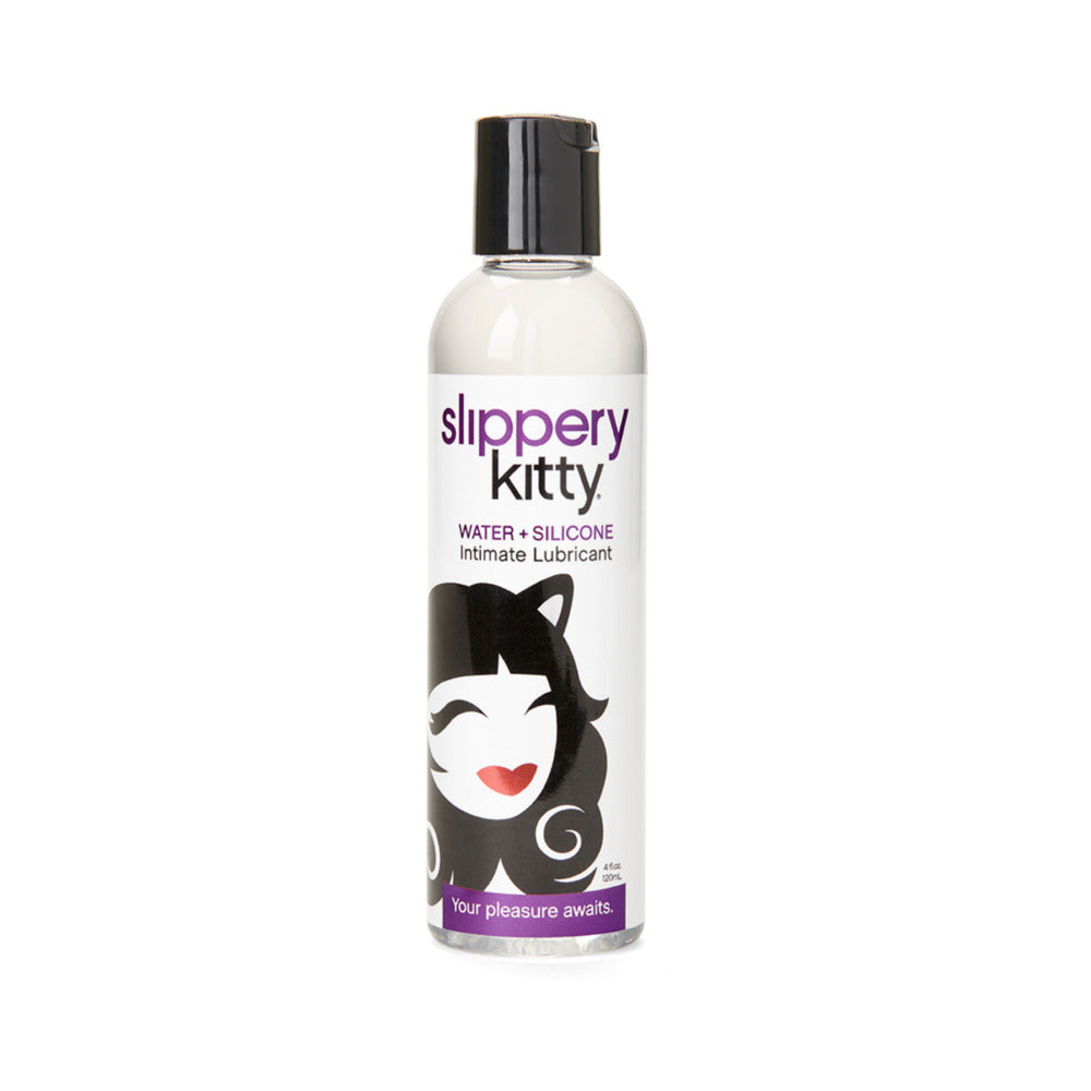 Slippery Kitty Hybrid Lubricant 4 oz. Slippery Kitty 4 oz hybrid lubricant in white bottle with black cap