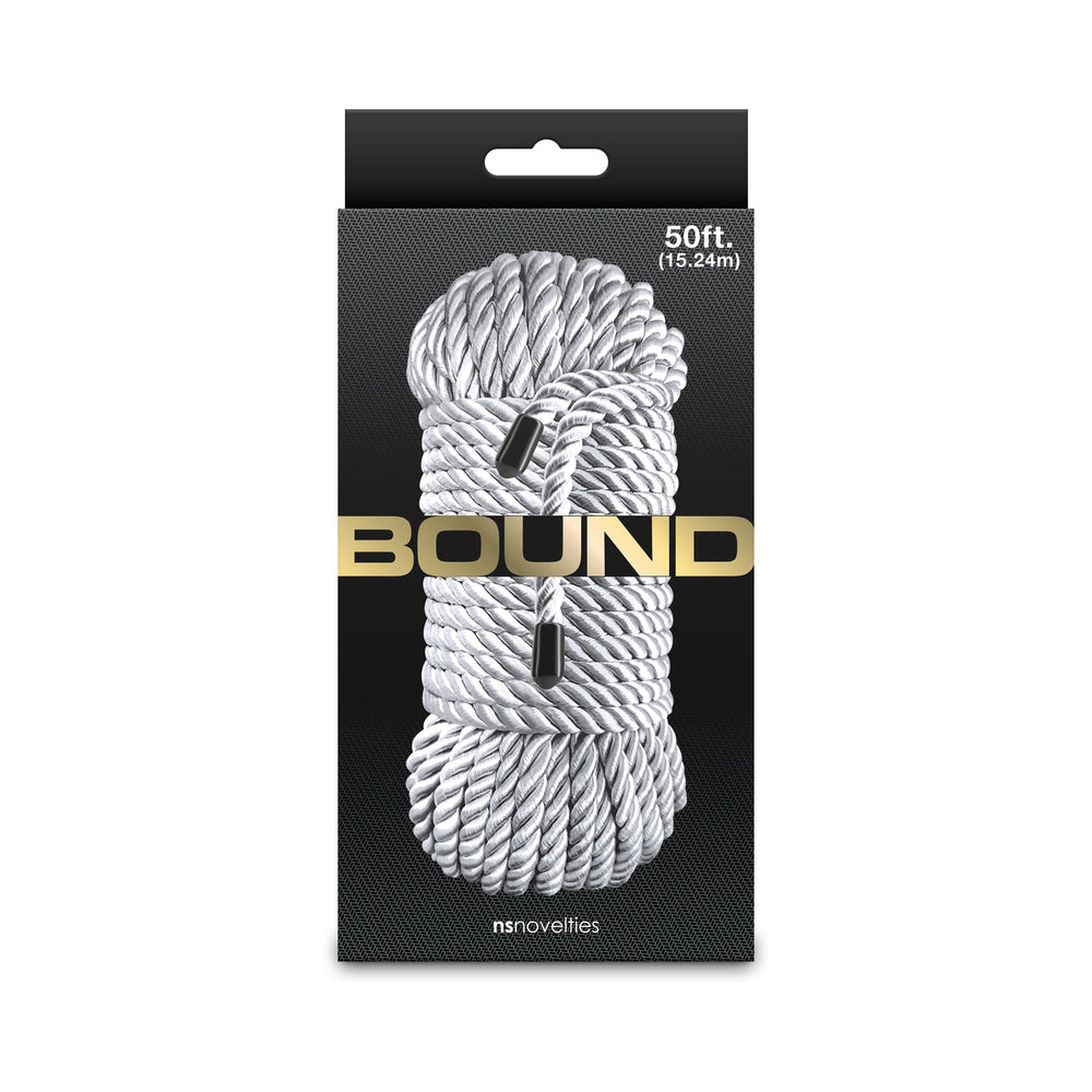 Bound 50 ft. Rope Silver NS Novelties Bound 50 ft silver rope coiled inside the black hanging retail sleeve
