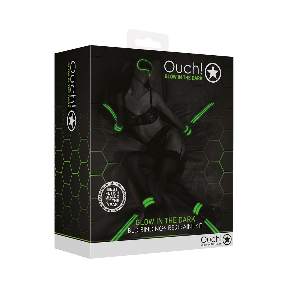 Ouch! Glow in the Dark Bed Bindings Restraint Kit Neon Green Ouch neon-green bed bindings restraint kit retail box