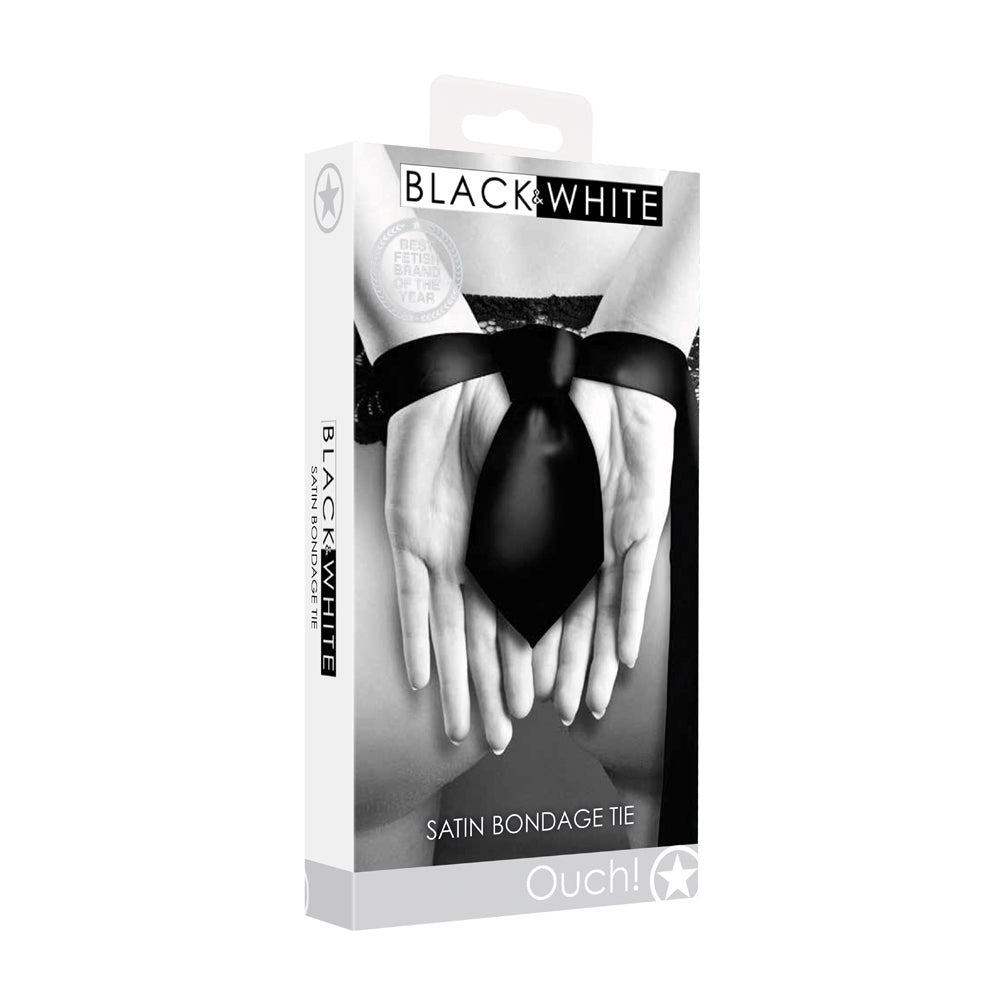 Ouch! Black & White Satin Bondage Tie Black Shots Ouch black satin bondage tie retail box front