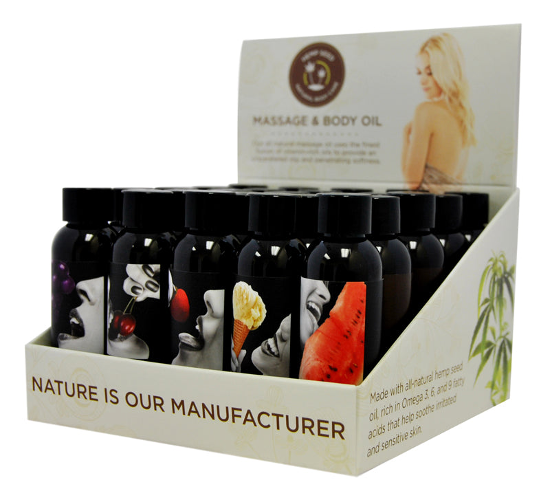Earthly Body Edible Massage Oil Counter Display (25 asst 2oz bottles) Earthly Body display tray filled with assorted 2 oz oil bottles