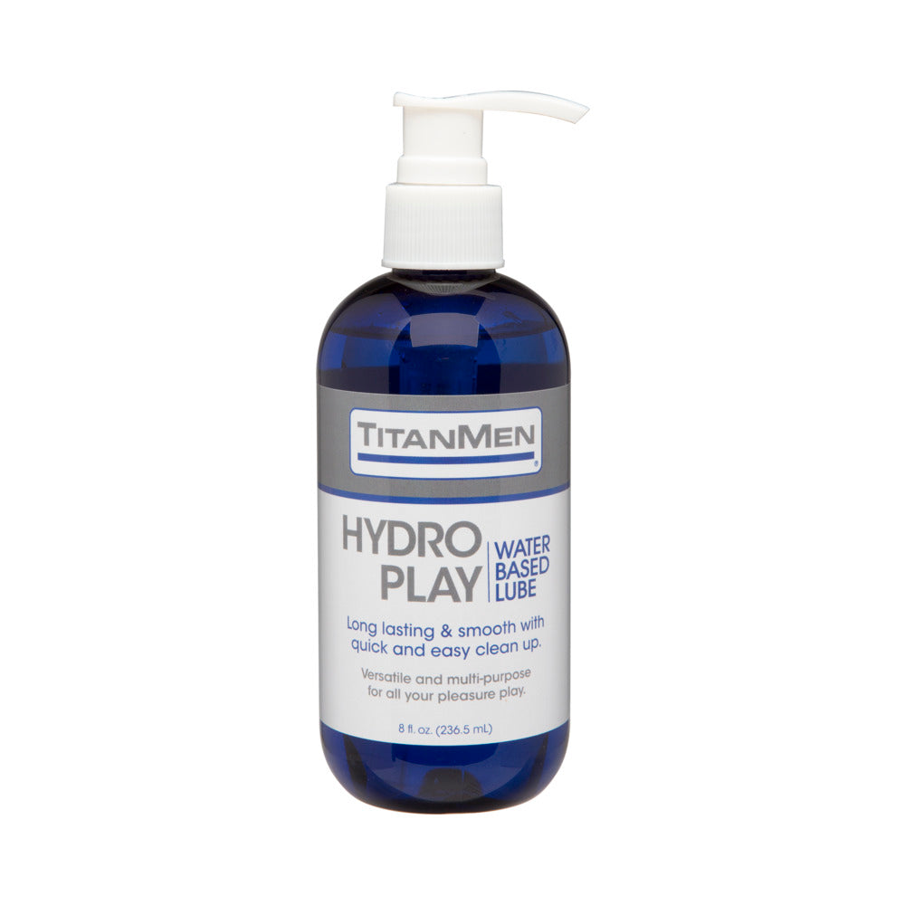 TitanMen - Hydro- Play Water Based Glide 8oz. TitanMen Hydro-Play Water-Based Glide 8 oz blue pump bottle front