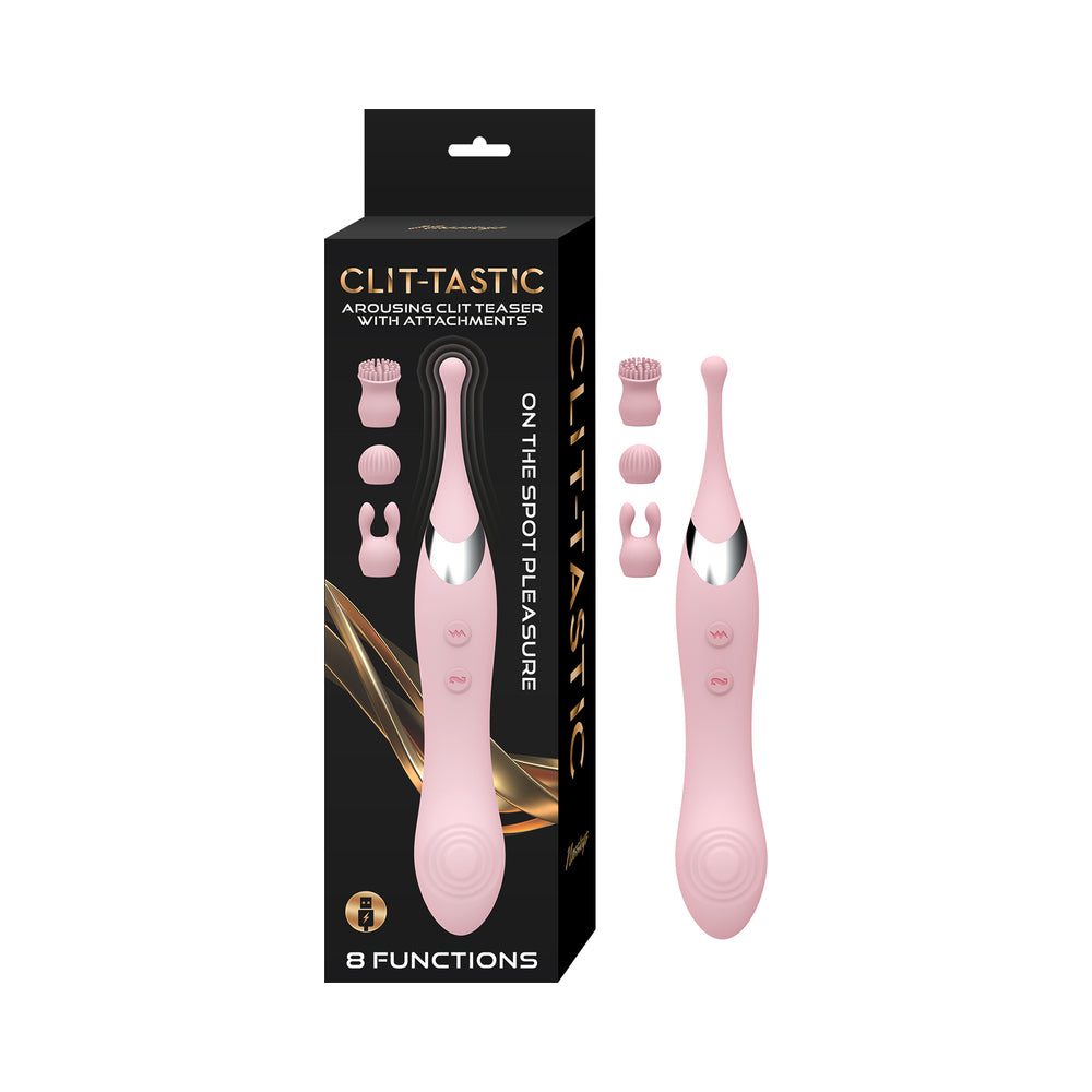 Clit-Tastic Arousing Clit Teaser with Attachments Pink Pink dual-ended Clit-Tastic teaser with four attachments and box