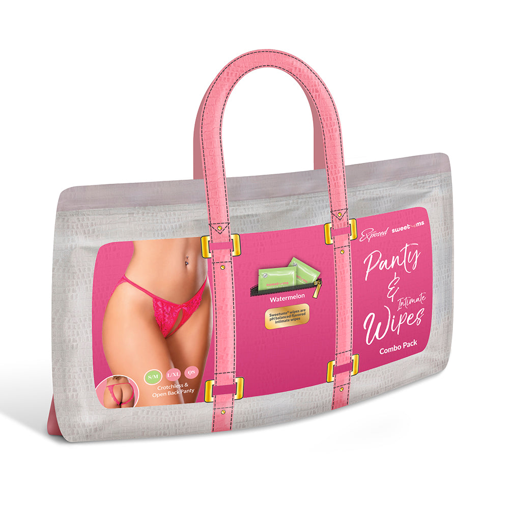 Magic Silk Sweetums Crotchless & Open Back Panty Watermelon Queen Size Magic Silk Sweetums watermelon open-back panty combo pack in handled display bag