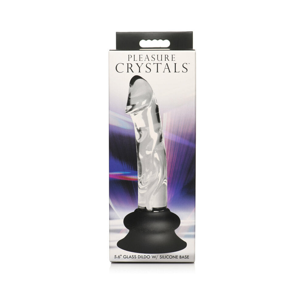 Pleasure Crystals 5.6 in. Glass Dildo with Silicone Base clear Pleasure Crystals glass dildo with black base in window box