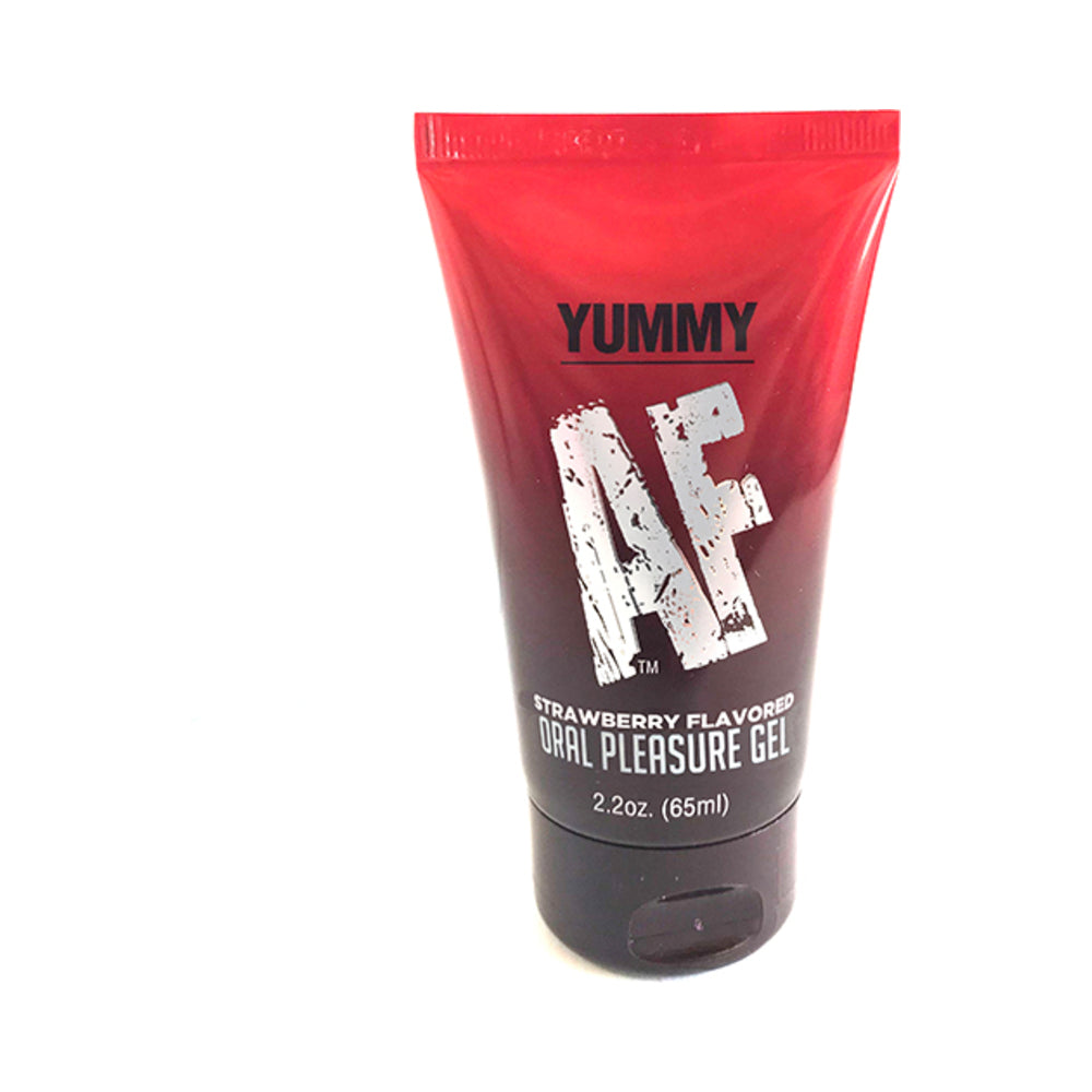 Yummy AF Strawberry Flavored Oral Pleasure Gel 2.2 oz. Yummy AF Strawberry 2.2 oz gel in red gradient tube