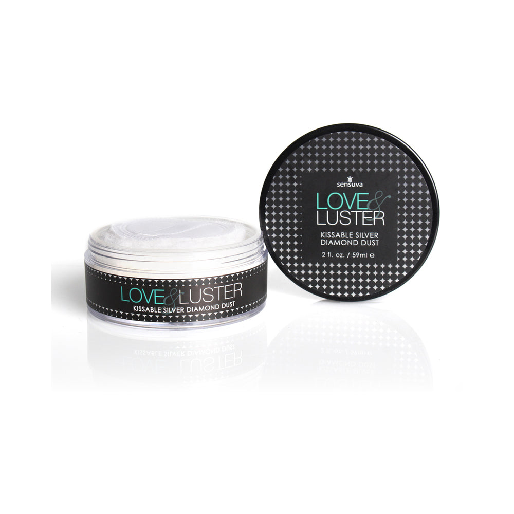 Sensuva Love & Luster Diamond Dust Sensuva Love and Luster Diamond Dust clear low jar with round black lid and teal label