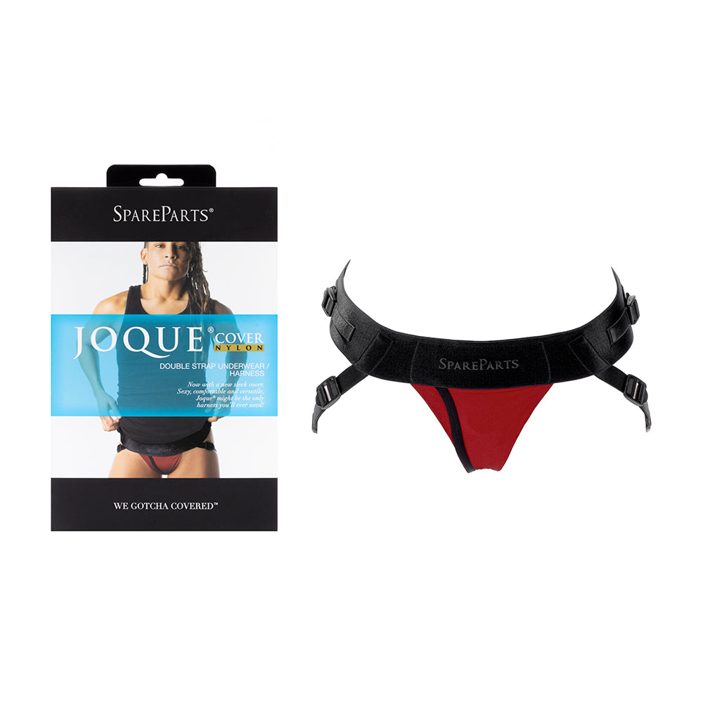 SpareParts Joque Cover Underwear Harness Red (Double Strap) Size B Nylon red and black Size B SpareParts Joque Cover double-strap harness beside package
