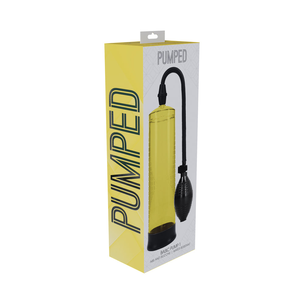 Pumped Basic Pump 1 Water Resistant Yellow Yellow Shots Pumped Basic Pump 1 with black squeeze bulb in retail packaging